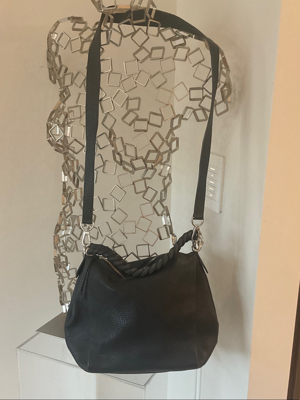 Black Women's Shoulder Bag with Braided Handle